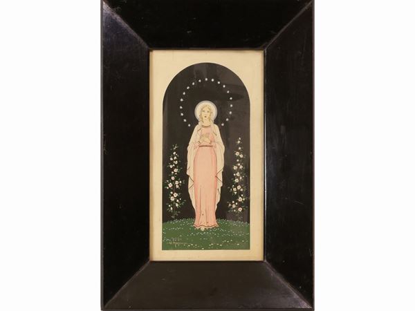 Giovanni Meschini : Madonna delle rose  ((1888-1977))  - Asta Arredi, Dipinti e Curiosità da Collezioni Private - Maison Bibelot - Casa d'Aste Firenze - Milano