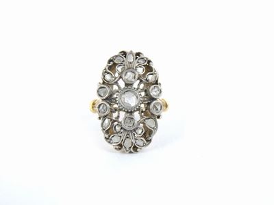 Anello in Oro Giallo e Argento con Diamanti