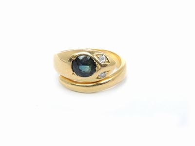 Anello Animalier in Oro Giallo con Diamanti e Zaffiri