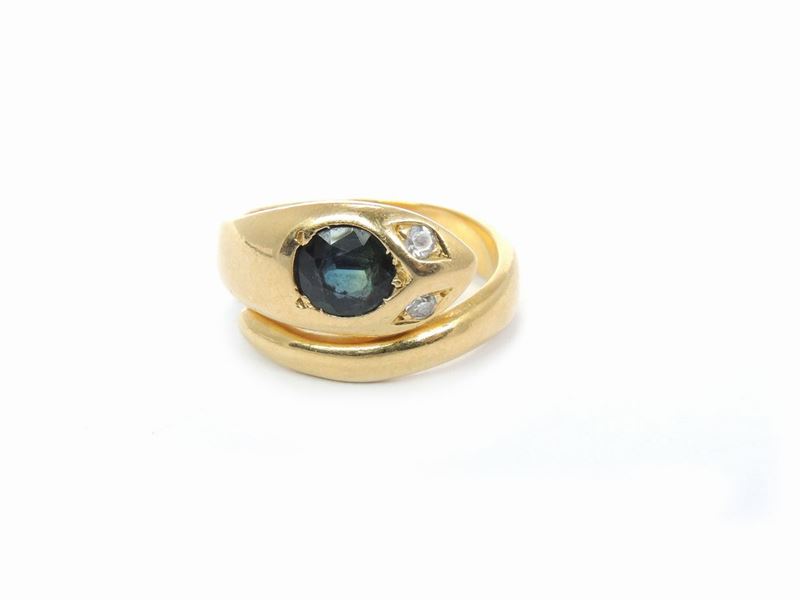 Anello Animalier in Oro Giallo con Diamanti e Zaffiri