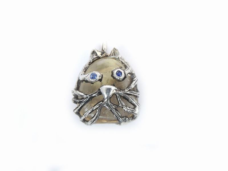 Pendente Animalier Arlo Haisek in Argento 925/1000 con Zaffiri e Quarzo Citrino