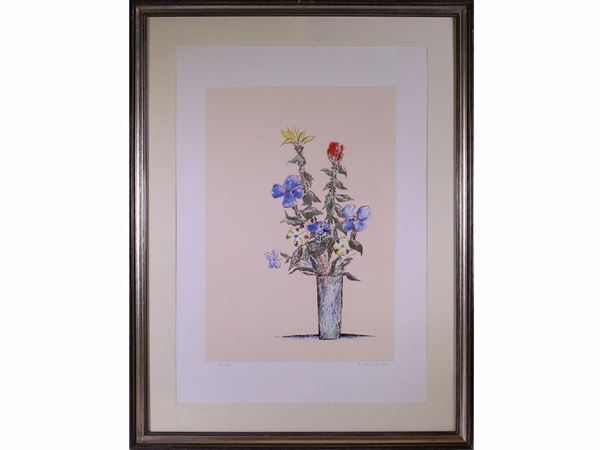 Giovanni Omiccioli : Flowers in a vase 1971  ((1901-1975))  - Auction Furniture, Paintings and Curiosities from Private Collections - Maison Bibelot - Casa d'Aste Firenze - Milano