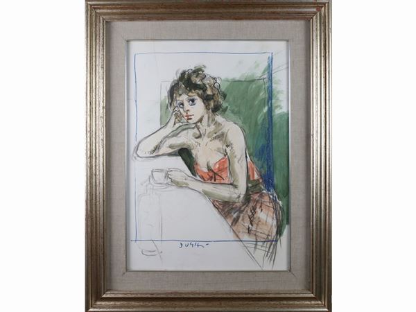 Alberto Sughi : Woman at the bar  ((1928-2012))  - Auction The florentine house of a milanese collector: important glasses, objects of art and contemporary art - Maison Bibelot - Casa d'Aste Firenze - Milano