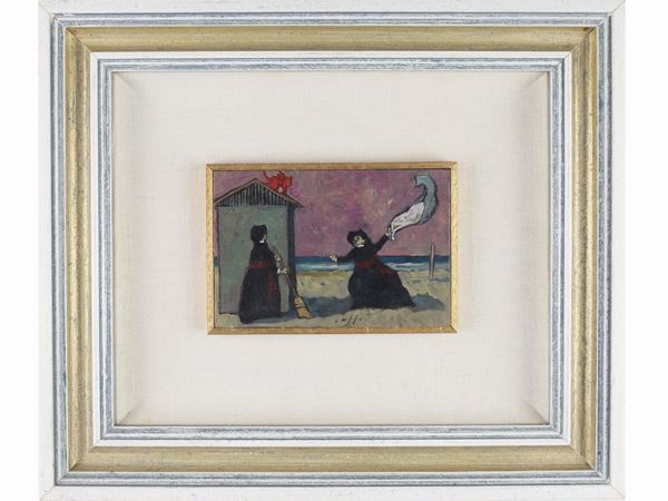 Nino Caff&#232; : Priest in a seascape 1971  ((1909-1975))  - Auction The florentine house of a milanese collector: important glasses, objects of art and contemporary art - Maison Bibelot - Casa d'Aste Firenze - Milano