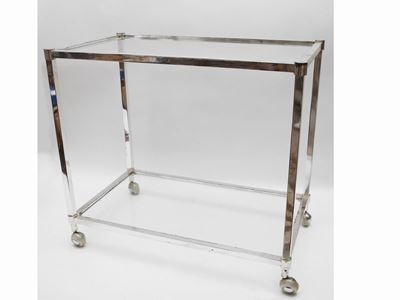 Carrello di Servizio in Acciaio Cromato e Cristallo