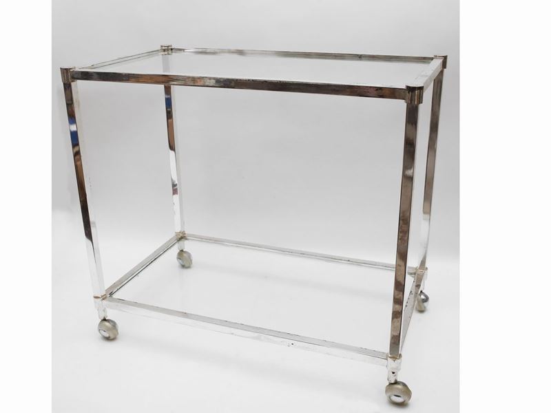 Carrello di Servizio in Acciaio Cromato e Cristallo