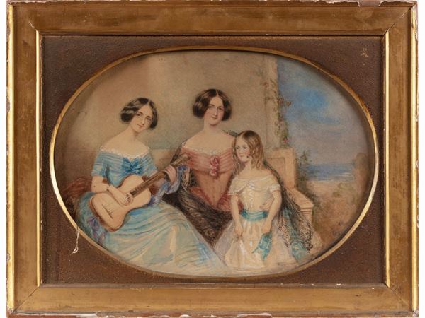 Scuola italiana della met&#224; del XIX secolo - Ritratto delle cantanti Giulia e Giuditta Grisi con la nipote