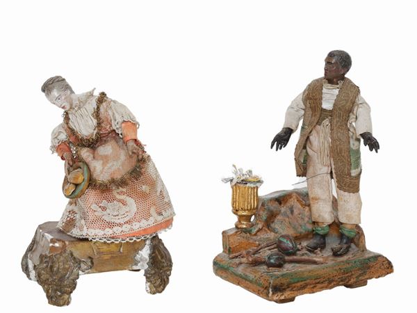 Two native figures  (Southern Italy, 18th/19th century)  - Auction Furniture, Paintings and Curiosities from Private Collections - Maison Bibelot - Casa d'Aste Firenze - Milano