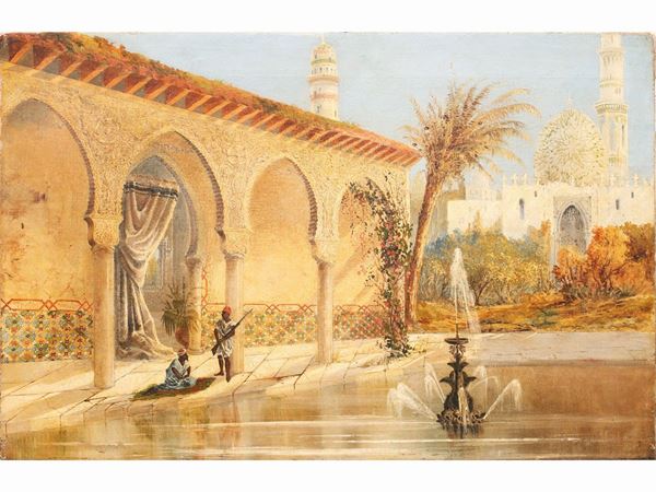 Pittore orientalista italiano - Paesaggio con architetture arabe