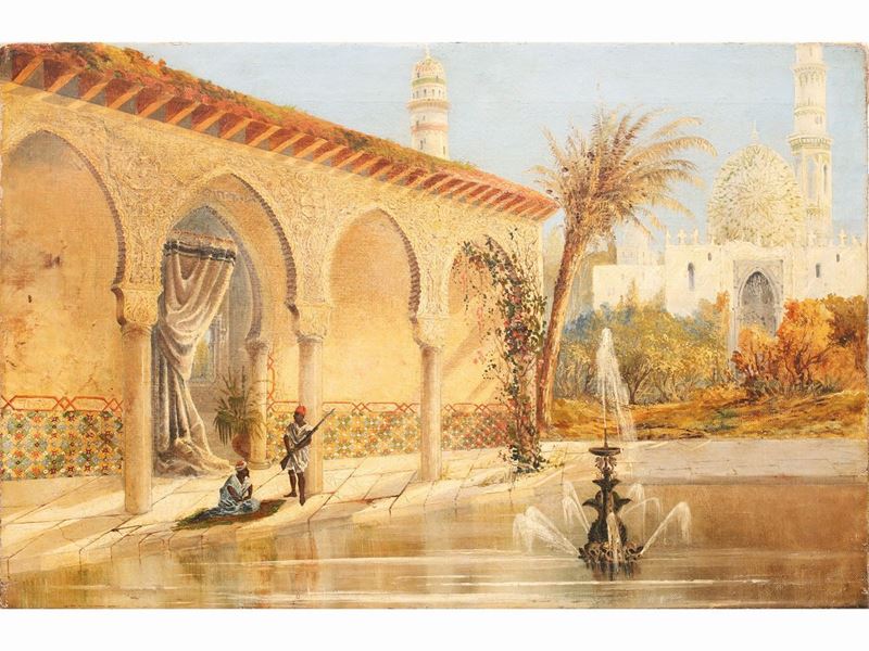 Pittore Orientalista Italiano - Paesaggio con Architetture Arabe