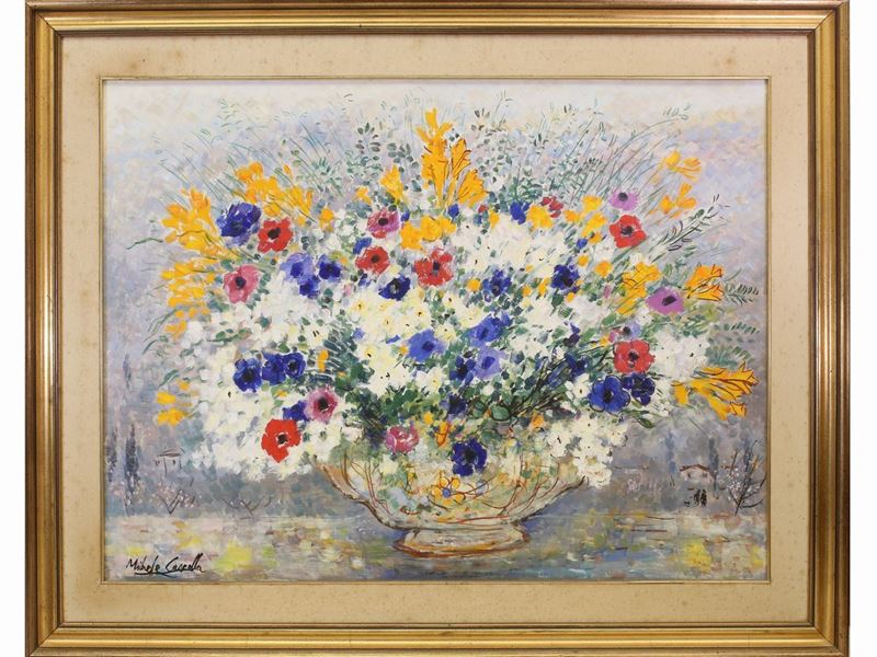 Michele Cascella - Vaso di Fiori in un Paesaggio