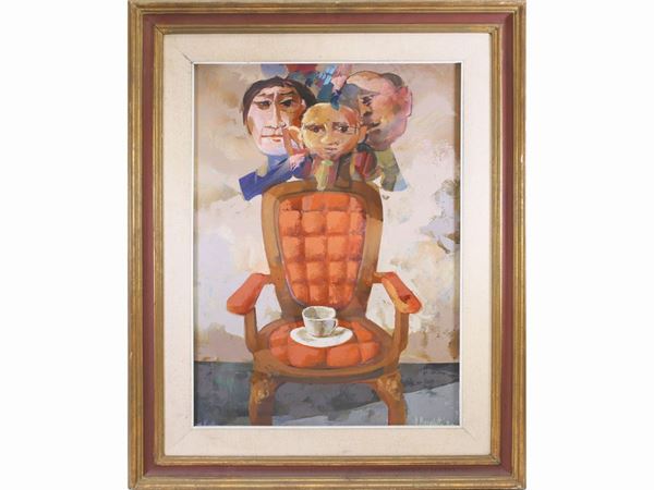 Adriano Boccaletti : Composition with figures  ((1937-2002))  - Auction Furniture, Paintings and Curiosities from Private Collections - Maison Bibelot - Casa d'Aste Firenze - Milano