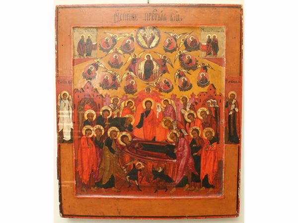 Scuola russa del XIX secolo - Icona raffigurante la Morte della Vergine