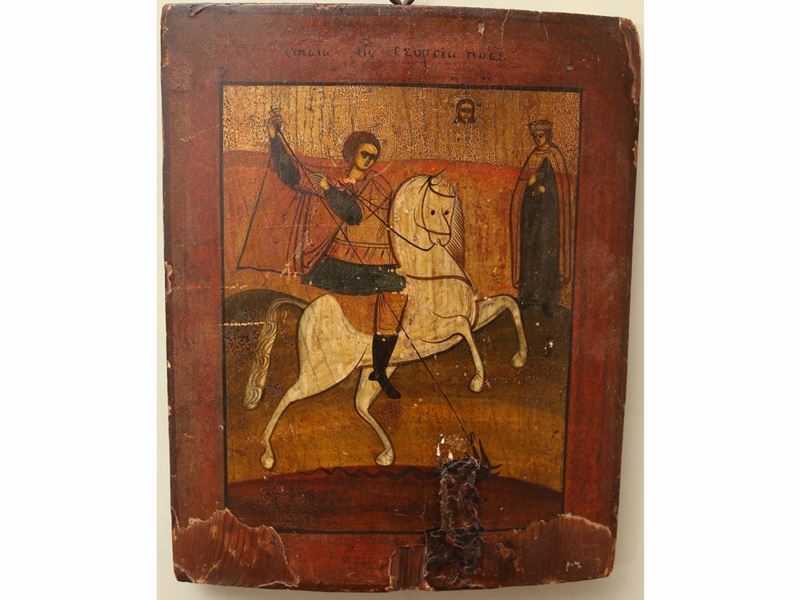 Scuola Russa della Fine del XIX Secolo - Icon Raffigurante San Giorgio e il Drago
