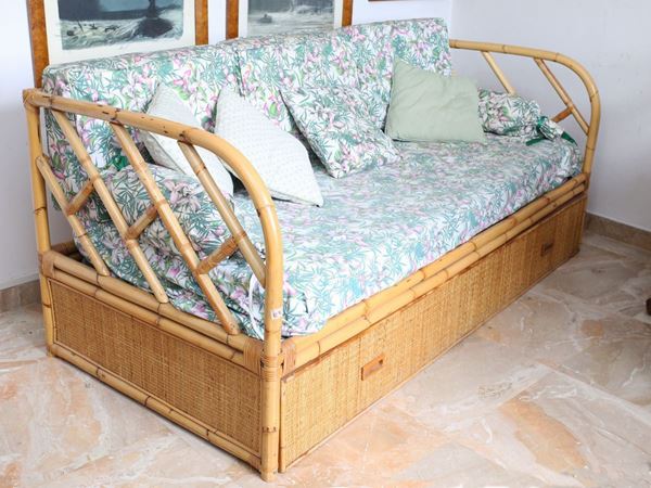 A bamboo sofa bed