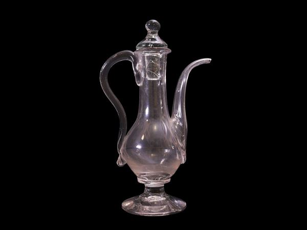 Small blown glass carafe with lid.  (Europe, 2oth century)  - Auction Furniture and Paintings from the Ancient Fattoria Franceschini, partly from Villa I Pitti - Maison Bibelot - Casa d'Aste Firenze - Milano