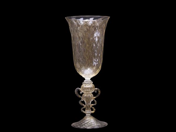 Blown glass tumbler with aventurine inclusions.  (Murano, 20th century)  - Auction Furniture and Paintings from the Ancient Fattoria Franceschini, partly from Villa I Pitti - Maison Bibelot - Casa d'Aste Firenze - Milano