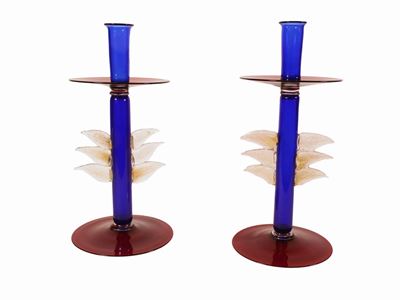 Coppia di Candelieri in Vetro Soffiato
