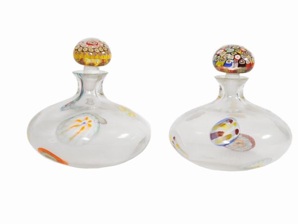 A pair of bottles with murrine on the body and millefiori  plug