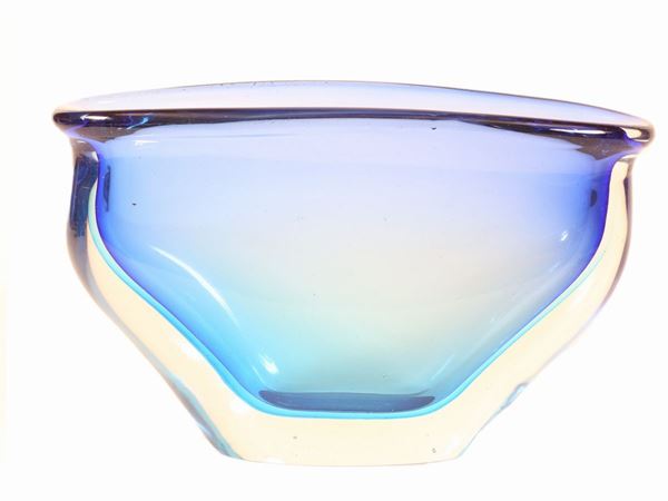 Blue and colourless sommerso glass vase