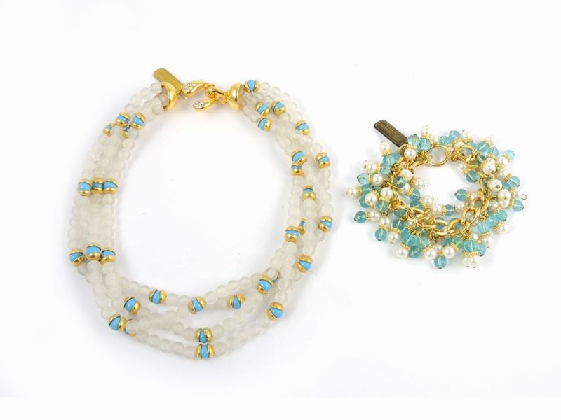 Lotto di Bijoux in Vetro e Metallo Dorato
