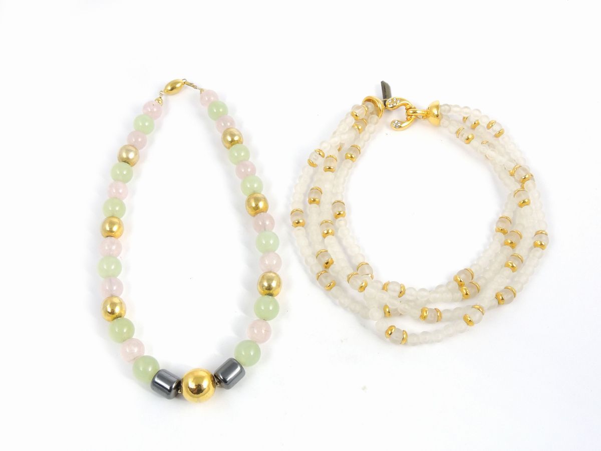 Lotto di Bijoux in Vetro e Metallo Dorato