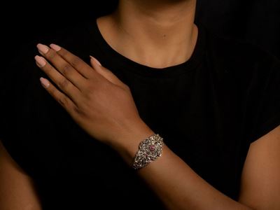 Bracciale in Oro Giallo e Argento con Diamanti e Rubini