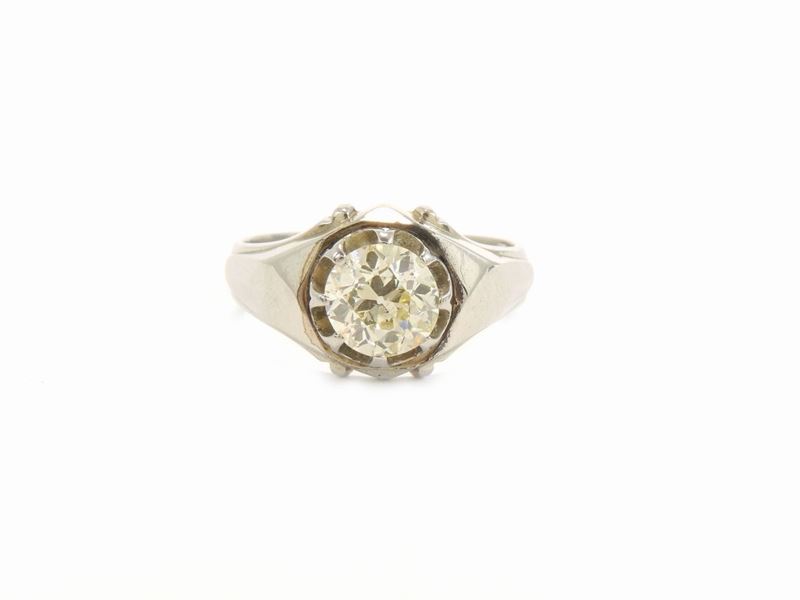 Anello Solitario in Oro Bianco con Diamante