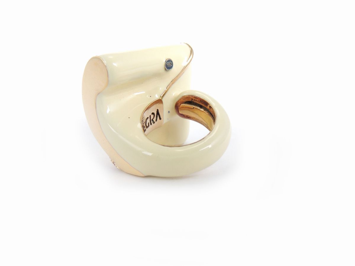 Anello in Oro Giallo e Argento 925/1000 Allegra con Rubinii Sintetici e Smalto Color Crema