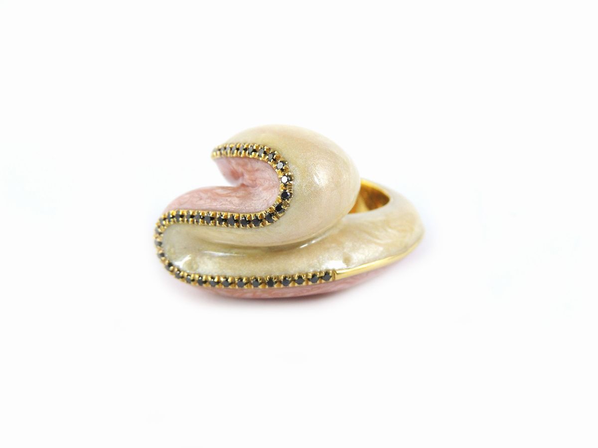 Anello in Oro Giallo e Argento Allegra con Gemme Nere e Smalti Policromi