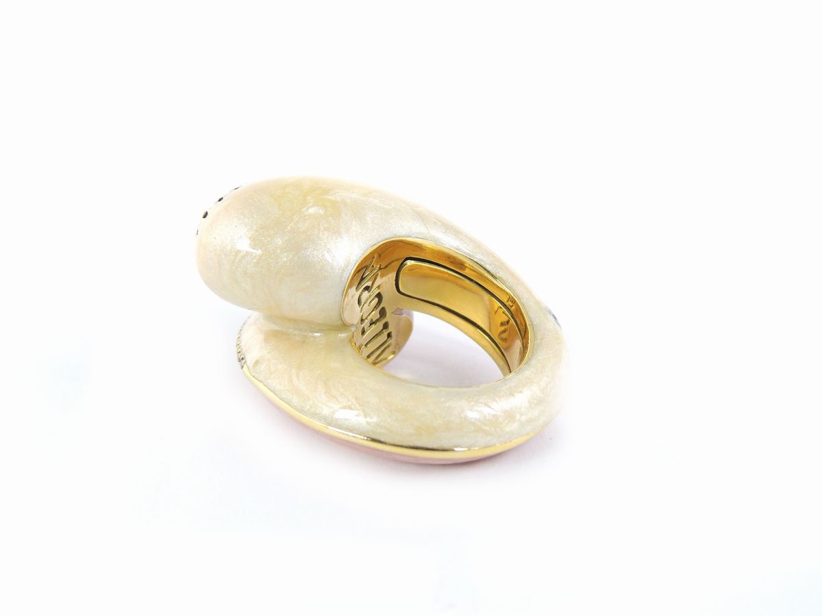 Anello in Oro Giallo e Argento Allegra con Gemme Nere e Smalti Policromi