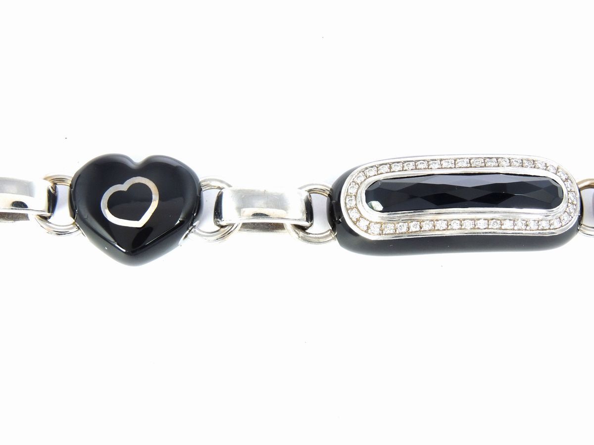 Bracciale in Oro Bianco e Argento con Diamanti, Onice Nero e Smalto Nero