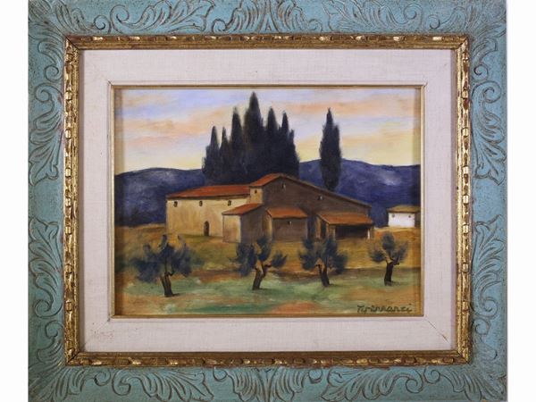 Nino Tirinnanzi : Paesaggio toscano  ((1923-2002))  - Asta Arredi, Dipinti e Curiosità da Collezioni Private - Maison Bibelot - Casa d'Aste Firenze - Milano