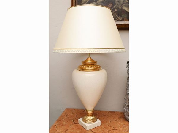 A ceramic table lamp