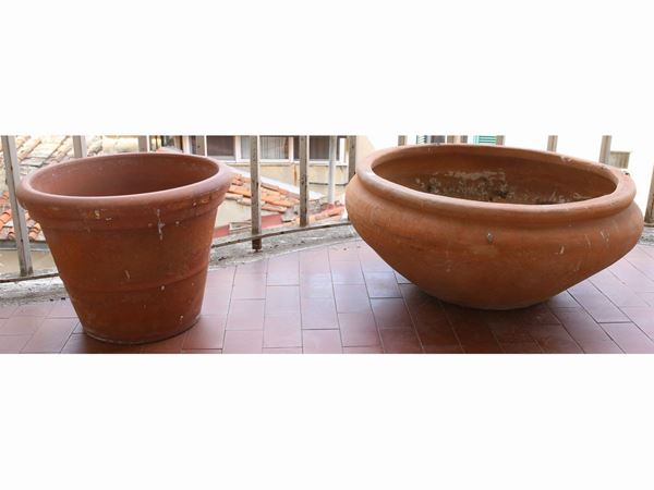 Five terracotta garden vases