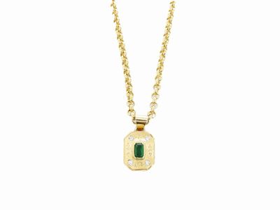 Catena e Pendente in Oro Giallo con Diamanti e Smeraldo