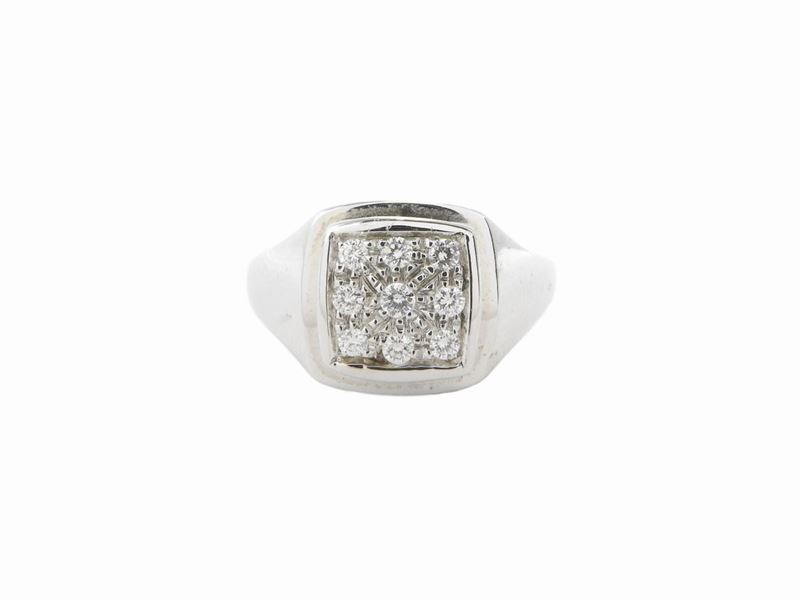 Anello Chevalier in Oro Bianco con Diamanti
