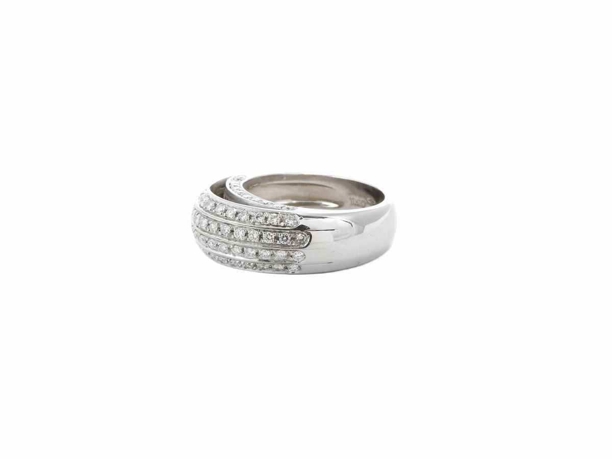 Anello a Fascia Yukiko in Oro Bianco con Diamanti