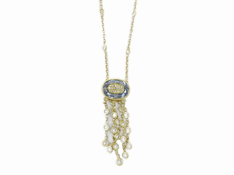 Girocollo in Oro Giallo con Diamanti e Topazio Azzurro