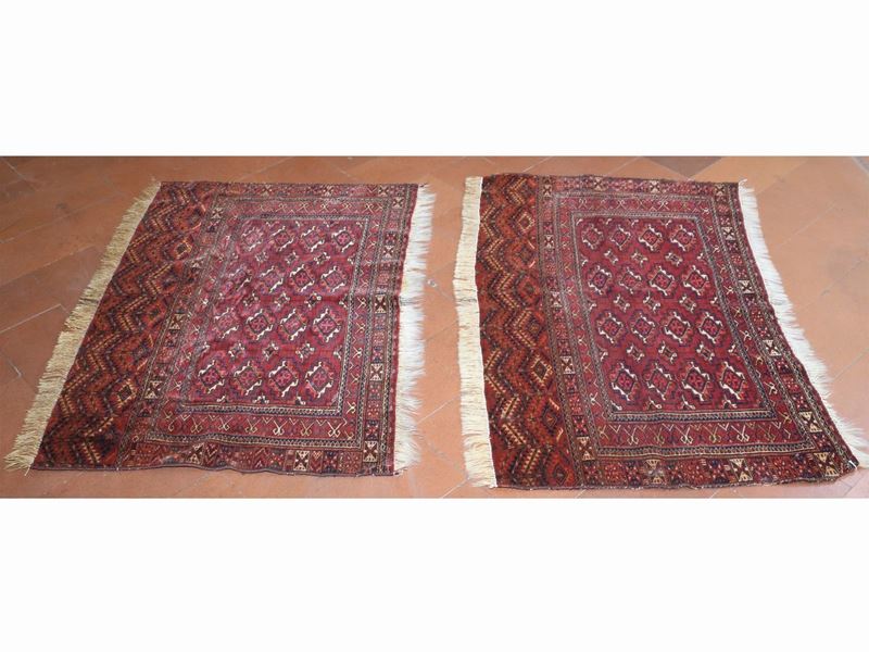Coppia di Tappeti da Sella Bukhara di Vecchia Manifattura