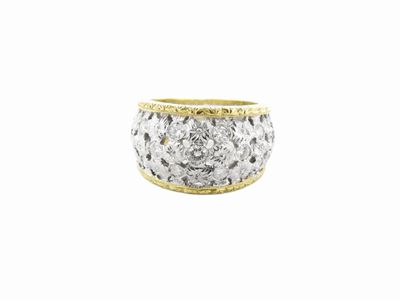 Anello a Fascia in Oro Bianco e Giallo con Diamanti
