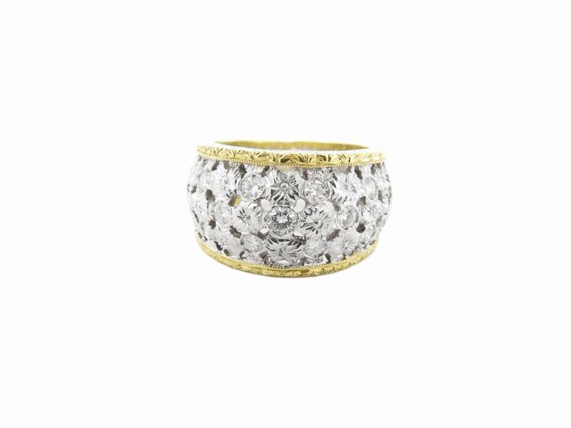 Anello a Fascia in Oro Bianco e Giallo con Diamanti