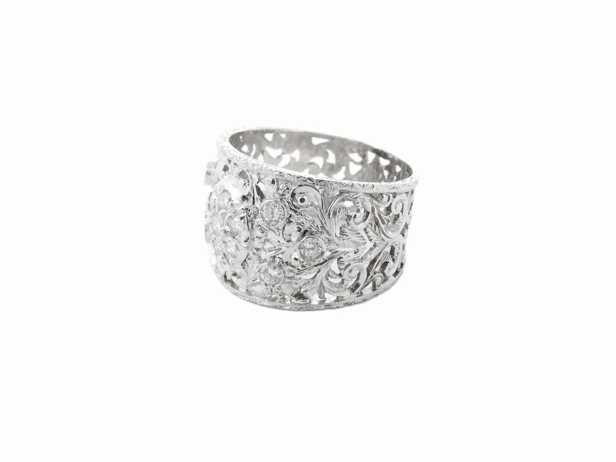 Anello a Fascia in Oro Bianco con Diamanti