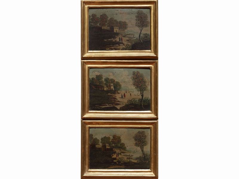 Scuola Francese del XIX Secolo - Paesaggi con Personaggi