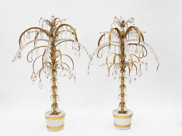 A pair of gilded metal, marble and crystal palmette  (end of the 19th century)  - Auction Furniture, Paintings and Curiosities from Private Collections - Maison Bibelot - Casa d'Aste Firenze - Milano