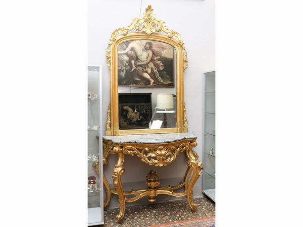 A console with gilded wood mirror  (fine del XIX secolo/inizio del XX secolo)  - Auction Furniture, Paintings and Curiosities from Private Collections - Maison Bibelot - Casa d'Aste Firenze - Milano