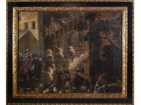 Scuola napoletana del XVII/XVIII secolo : Battle scene  - Auction Furniture, Paintings and Curiosities from Private Collections - Maison Bibelot - Casa d'Aste Firenze - Milano