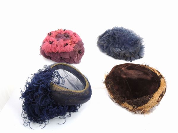 Four velvet, feathers and tulle little hats