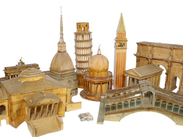 A group of italian monuments printed paper models