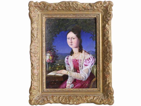 Scuola dell'Italia settentrionale del XIX secolo - Ritratto di dama con libro
